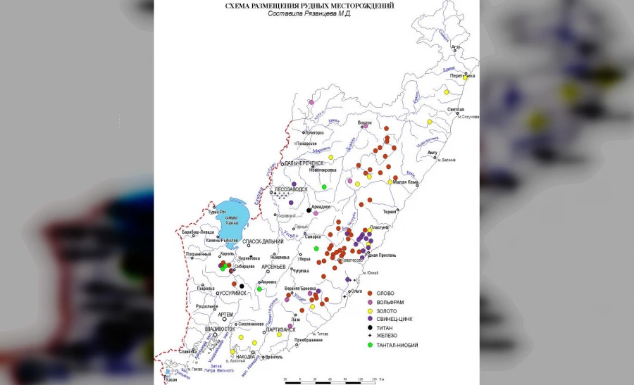 Схема размещения рудных месторождений Приморского края / Дальневосточный геологический институт ДВО РАН